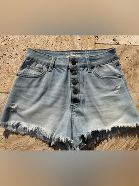 Rewash Light Blue Frayed Button-Front Denim Shorts